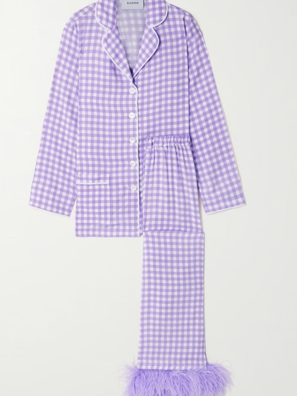Sleeper Lavender Gingham Pajama Set with Feather Trim